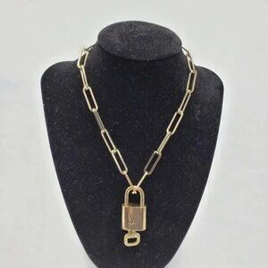 Authentic Louis Vuitton Lock and Key Gold Color with Gold Plated Chain Necklace